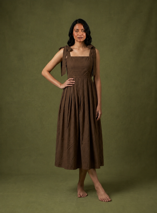 Mocha Bow-Tie Midi Dress