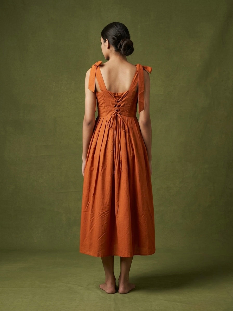 Rust Heritage Tie-Shoulder Midi Dress