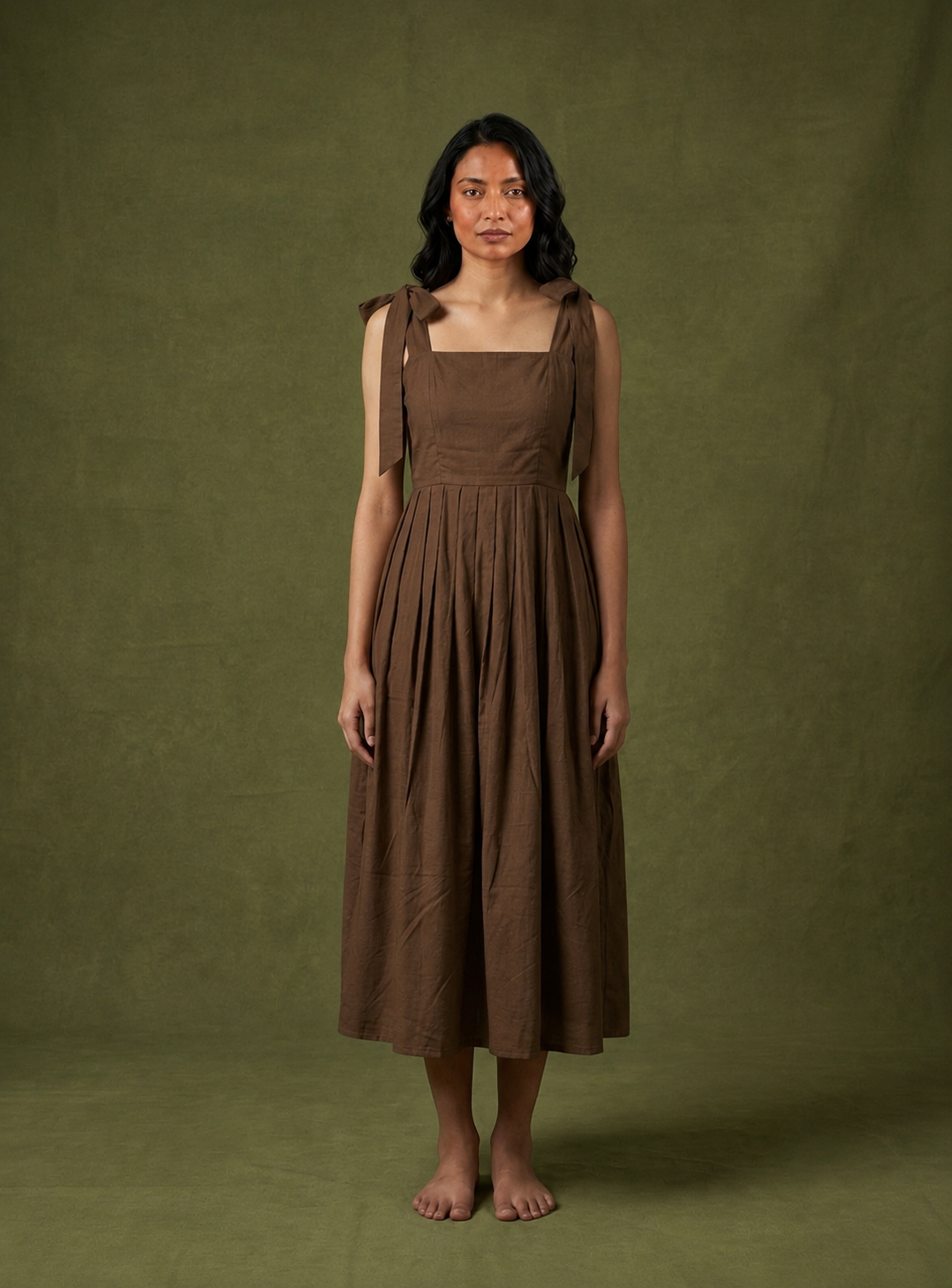 Mocha Bow-Tie Midi Dress