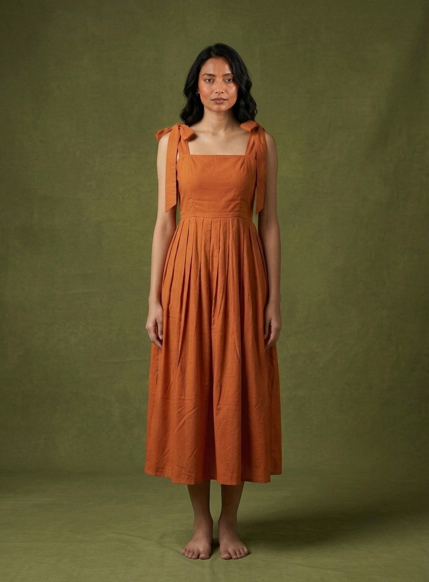 Rust Heritage Tie-Shoulder Midi Dress