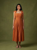 Rust Heritage Tie-Shoulder Midi Dress