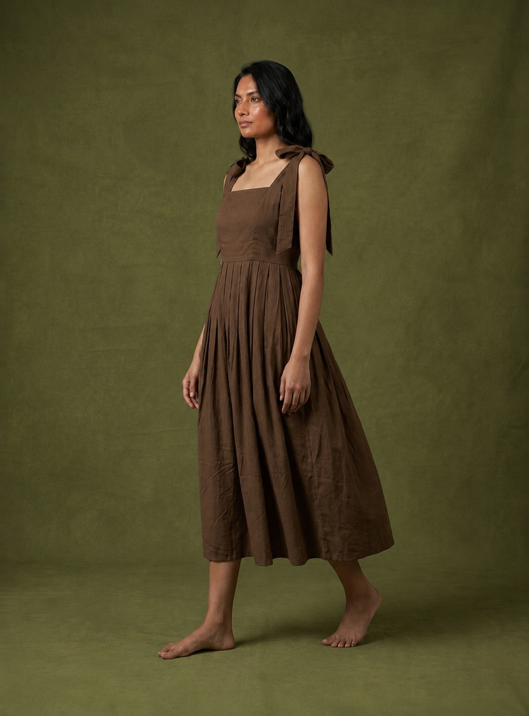 Mocha Bow-Tie Midi Dress