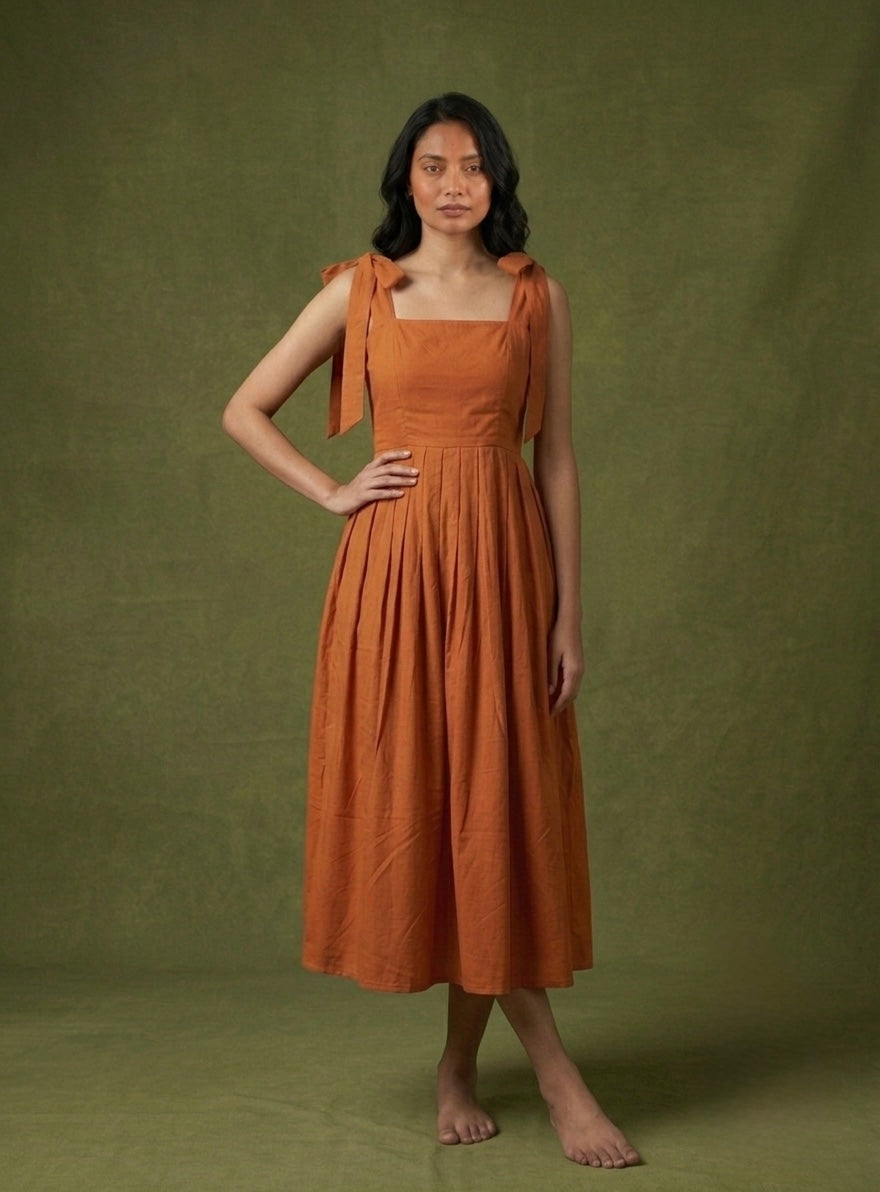 Rust Heritage Tie-Shoulder Midi Dress