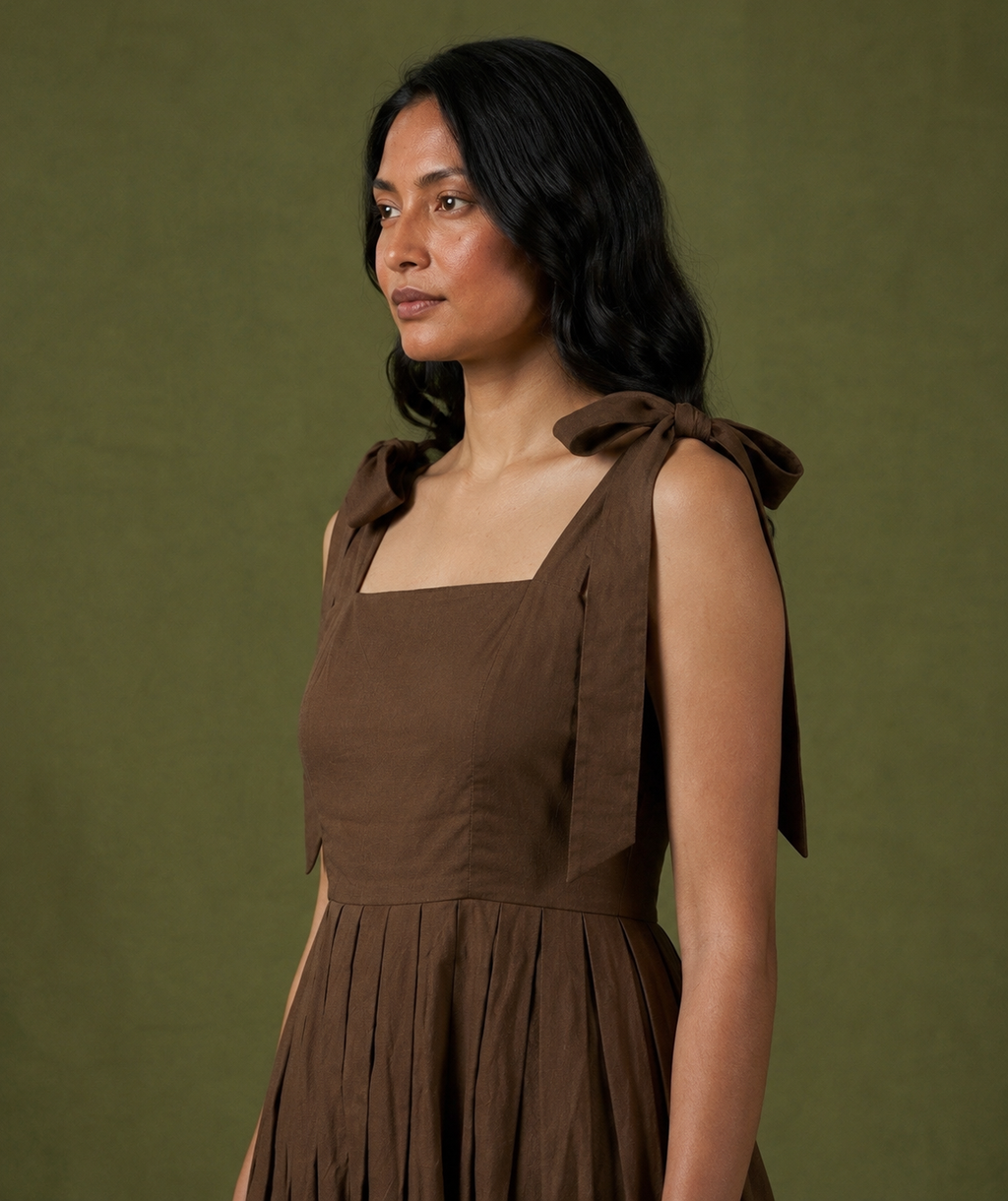 Mocha Bow-Tie Midi Dress
