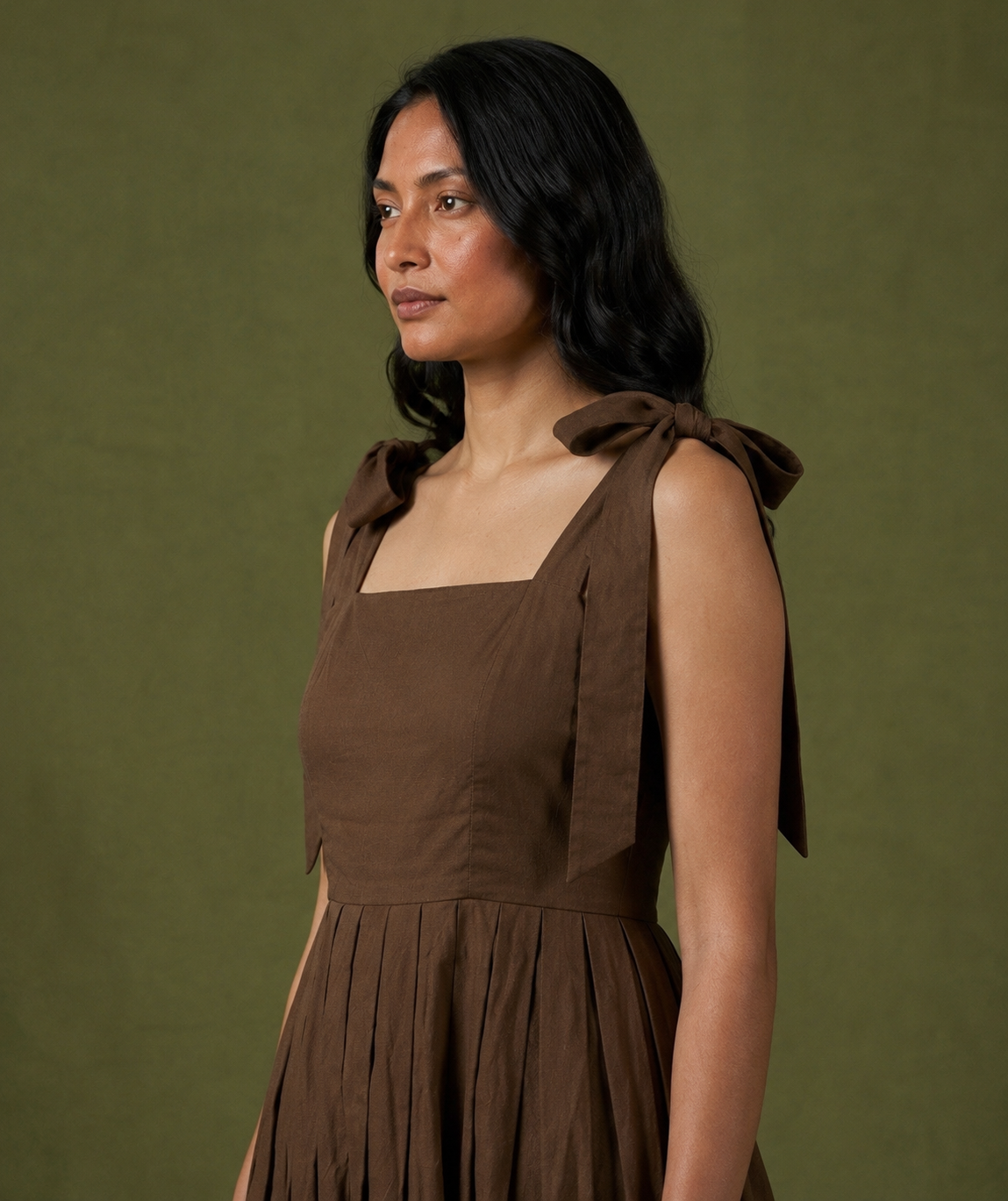 Mocha Bow-Tie Midi Dress