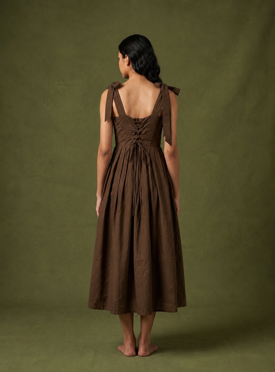 Mocha Bow-Tie Midi Dress