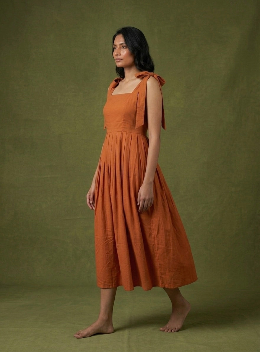 Rust Heritage Tie-Shoulder Midi Dress