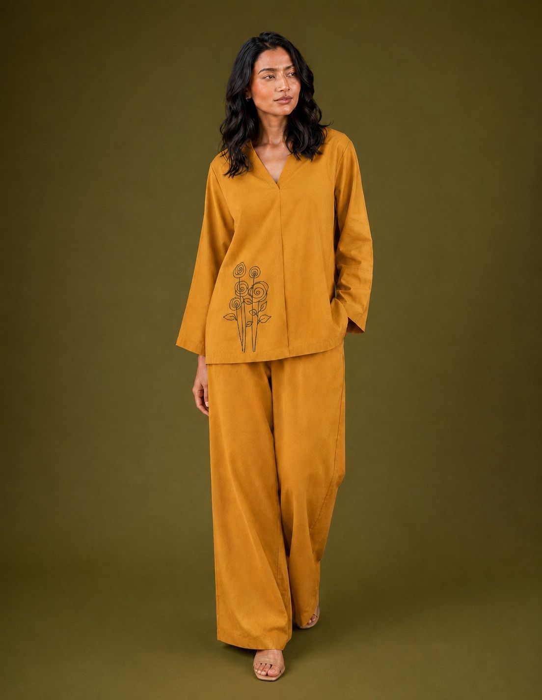 Mustard Bloom Embroidered Co-ord Set