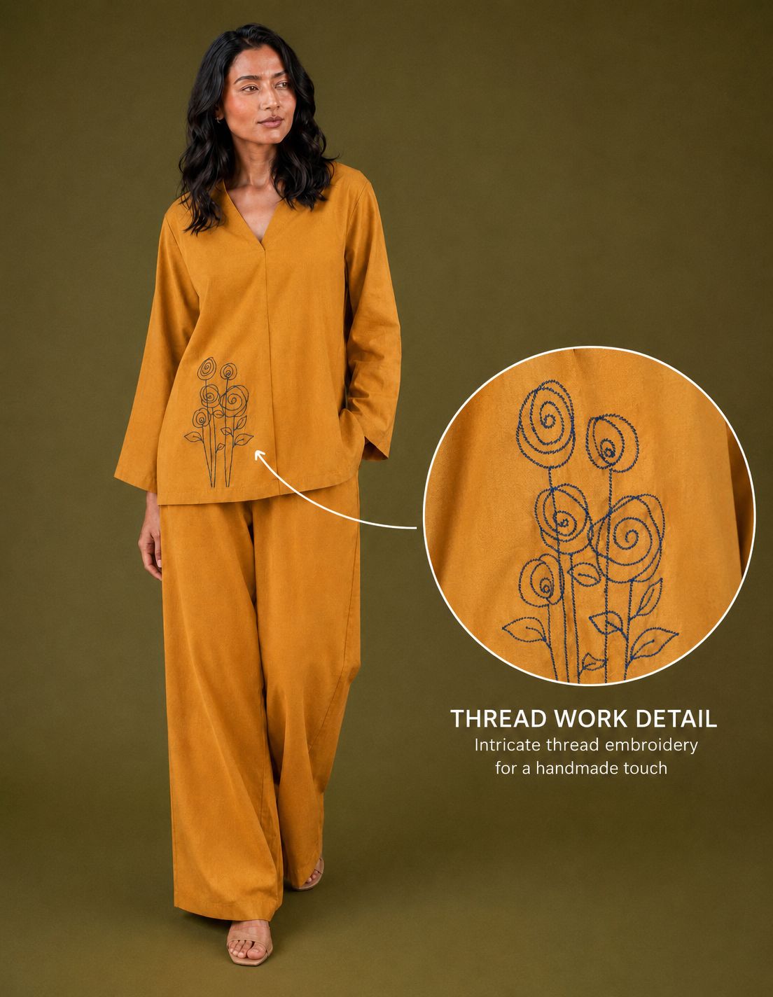 Mustard Bloom Embroidered Co-ord Set