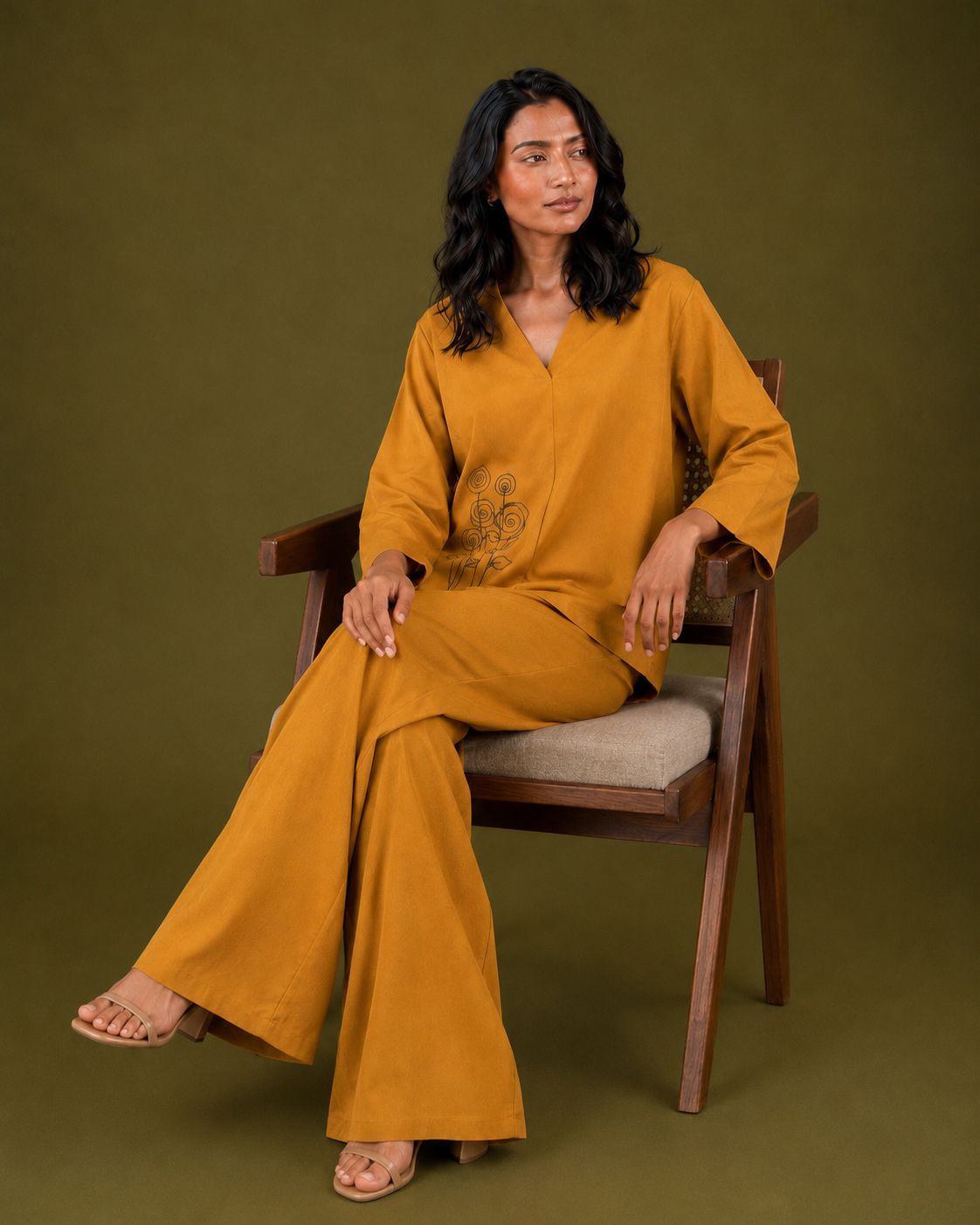 Mustard Bloom Embroidered Co-ord Set
