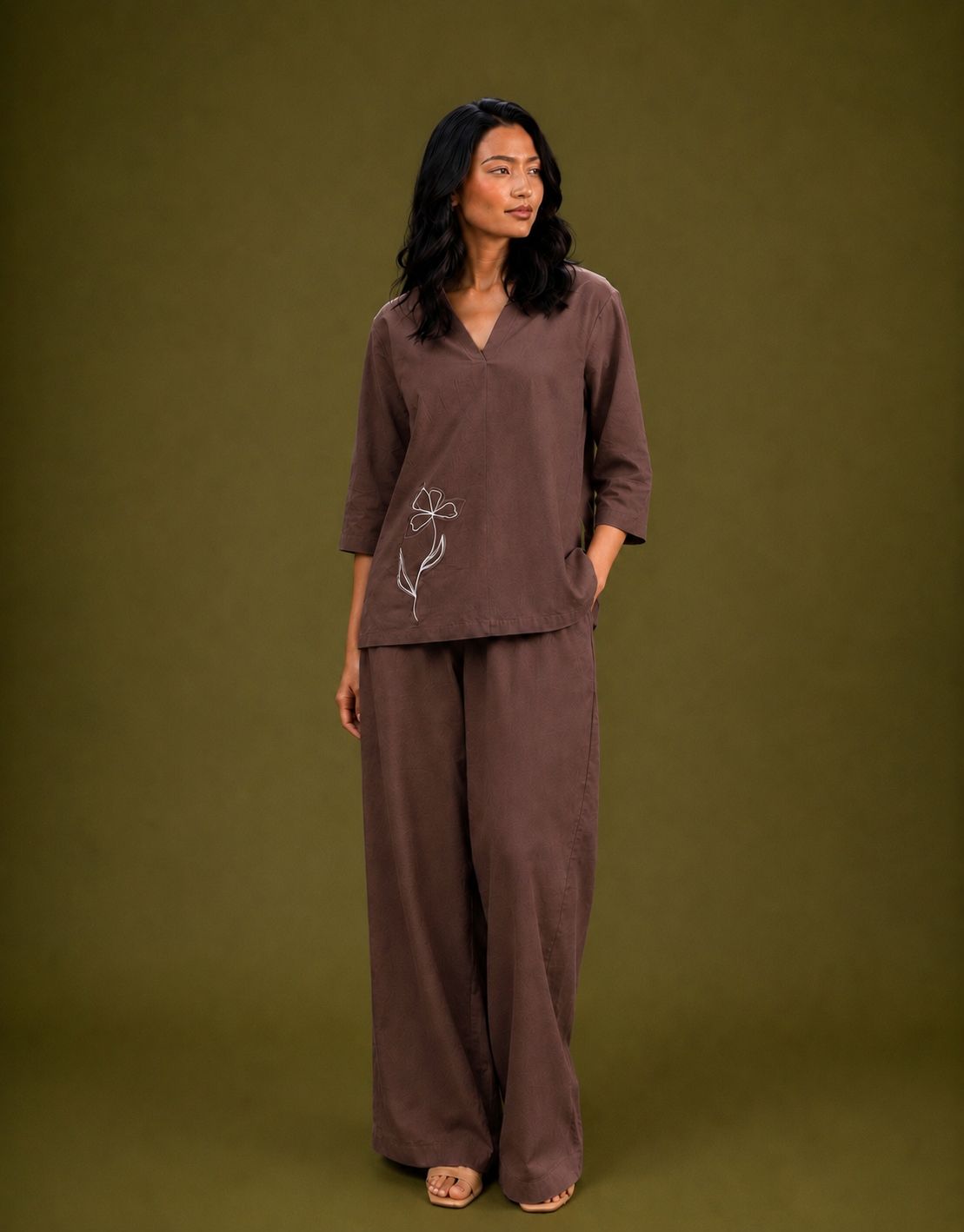 Brown Embroidered Co-ord Set