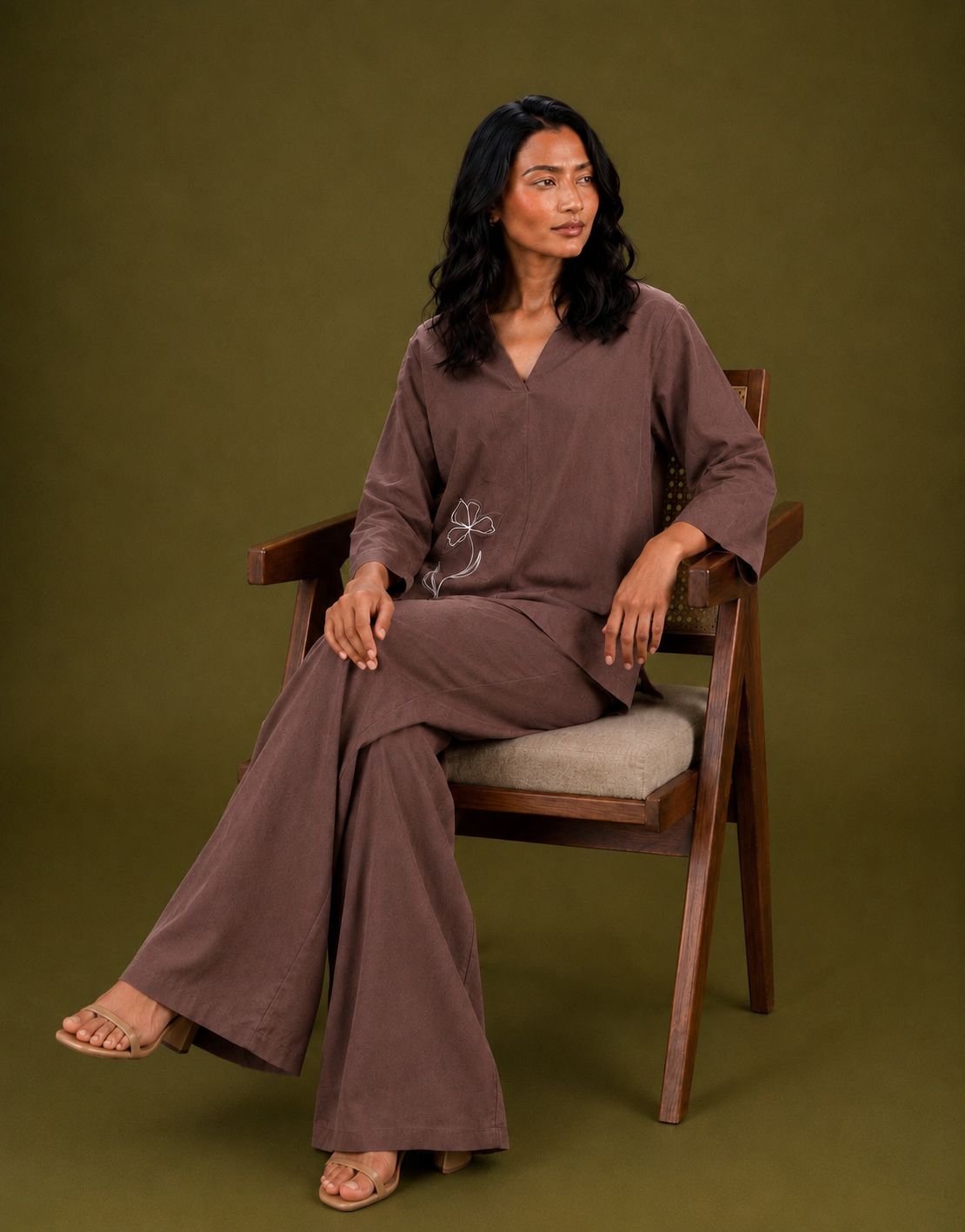 Brown Embroidered Co-ord Set