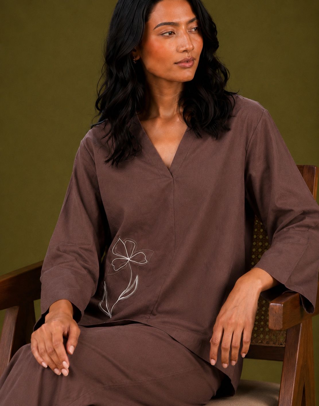 Brown Embroidered Co-ord Set