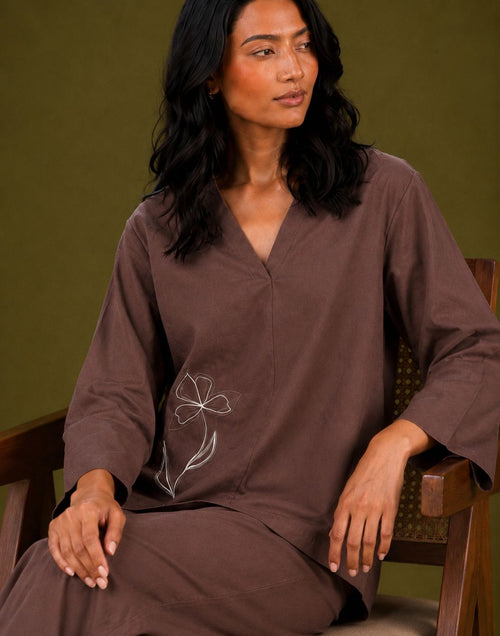 Brown Embroidered Co-ord Set