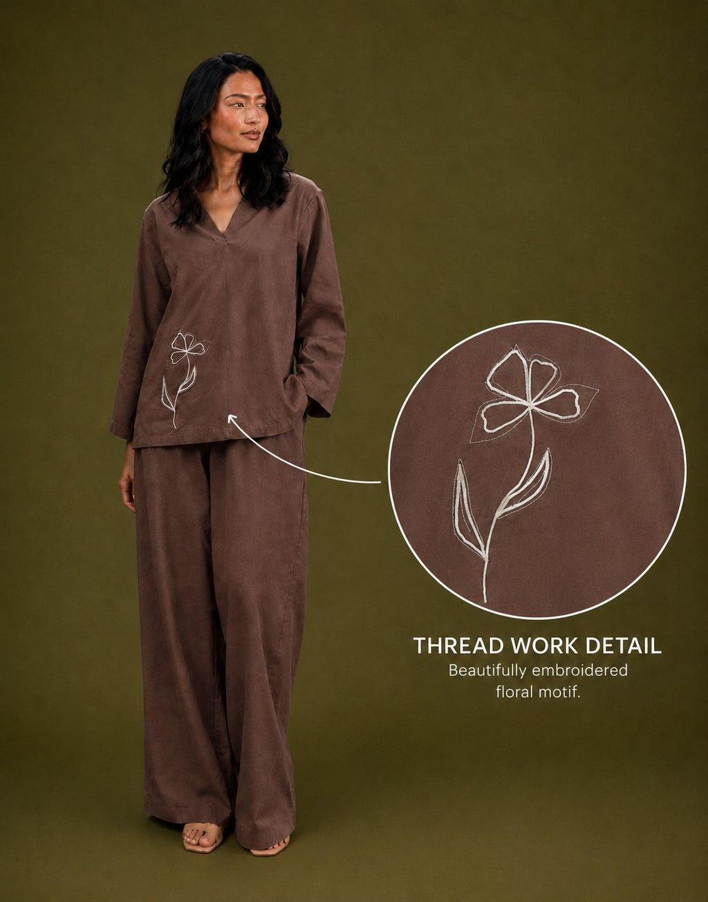 Brown Embroidered Co-ord Set