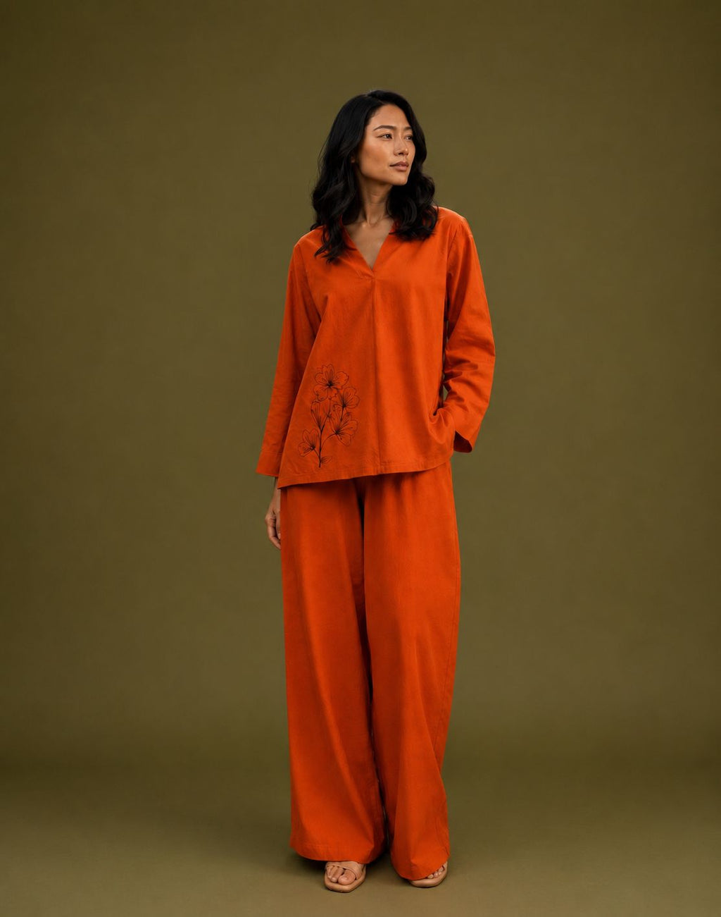 PUMPKIN RUST  Flora Embroidered Co-ord Set