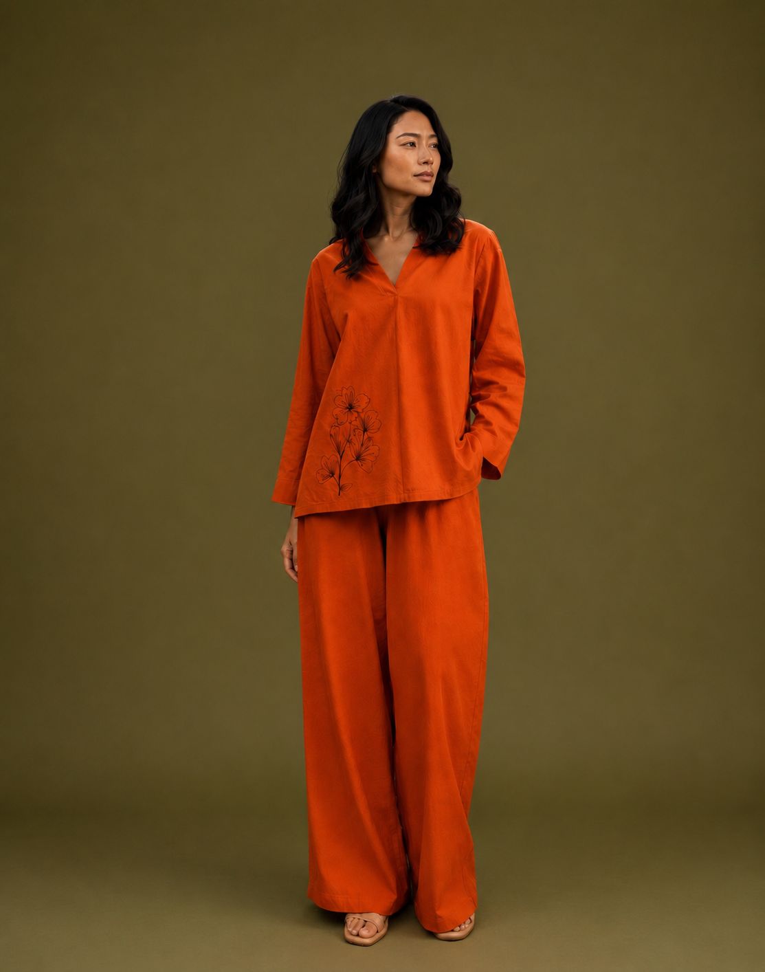 PUMPKIN RUST  Flora Embroidered Co-ord Set