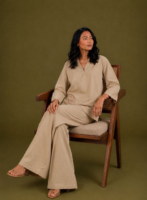 BEIGE-THREAD WORK CO-ORD SET