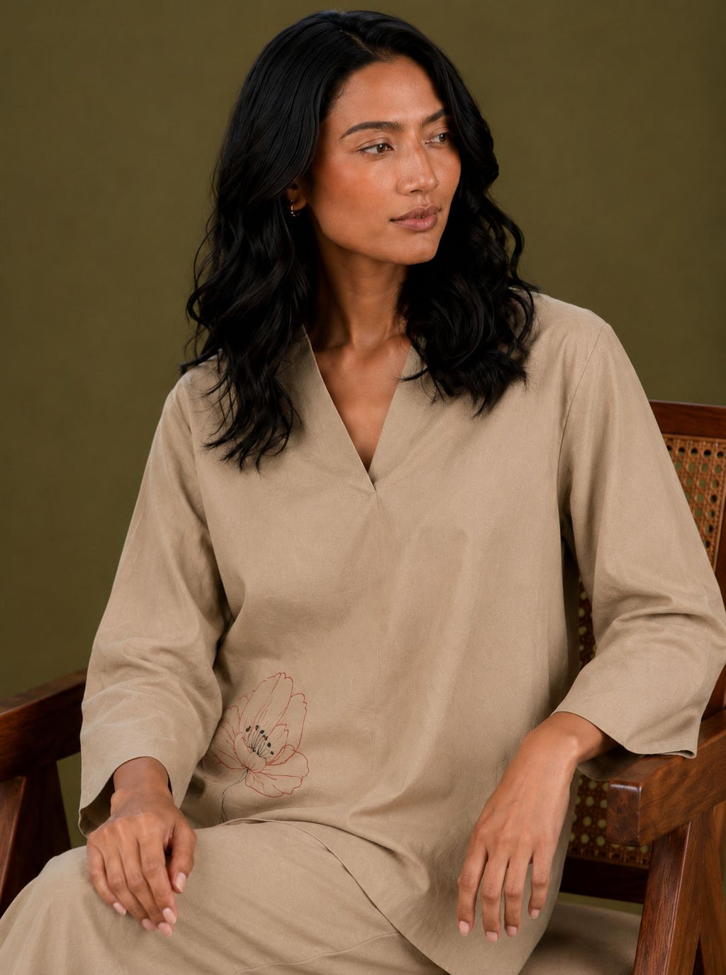 BEIGE-THREAD WORK CO-ORD SET