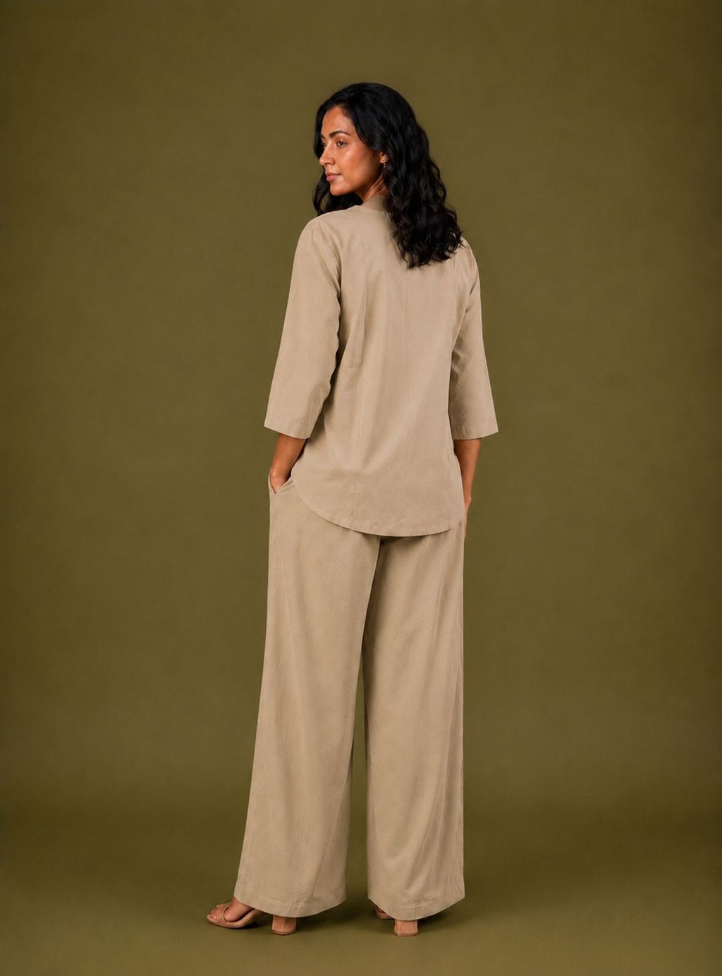 BEIGE-THREAD WORK CO-ORD SET
