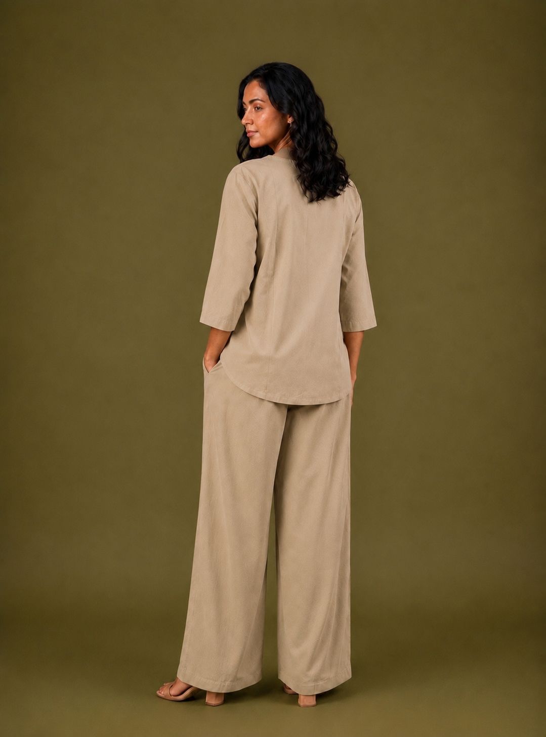 BEIGE-THREAD WORK CO-ORD SET